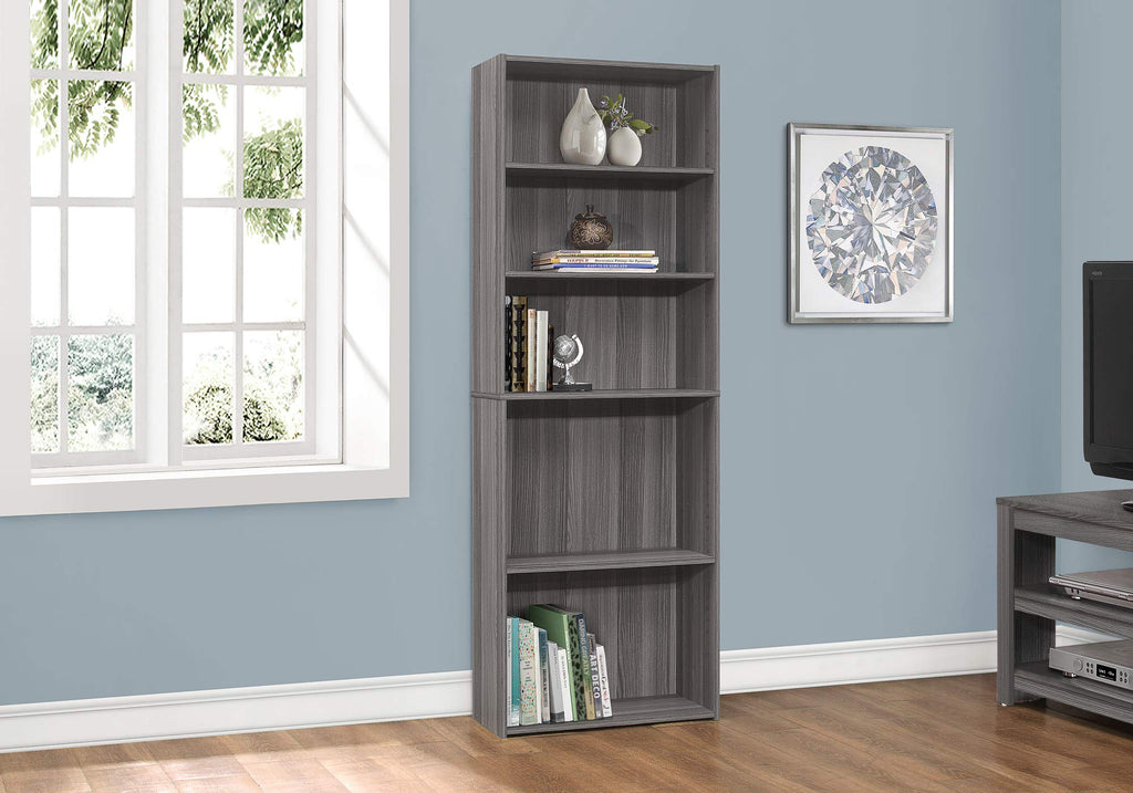 Monarch Specialties I BOOKCASE-72 H/Grey with 5 Shelves Bookcase, Gray