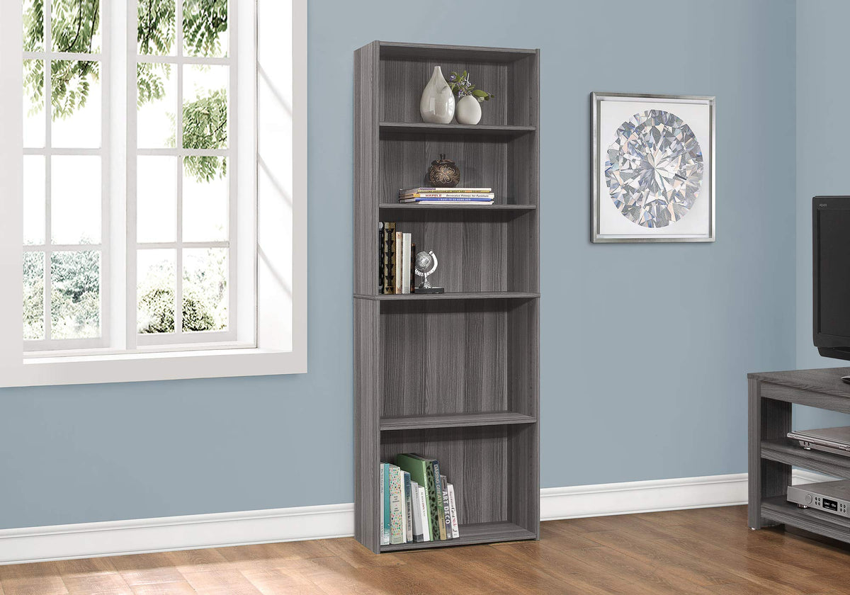 Monarch Specialties I BOOKCASE-72 H/Grey with 5 Shelves Bookcase, Gray