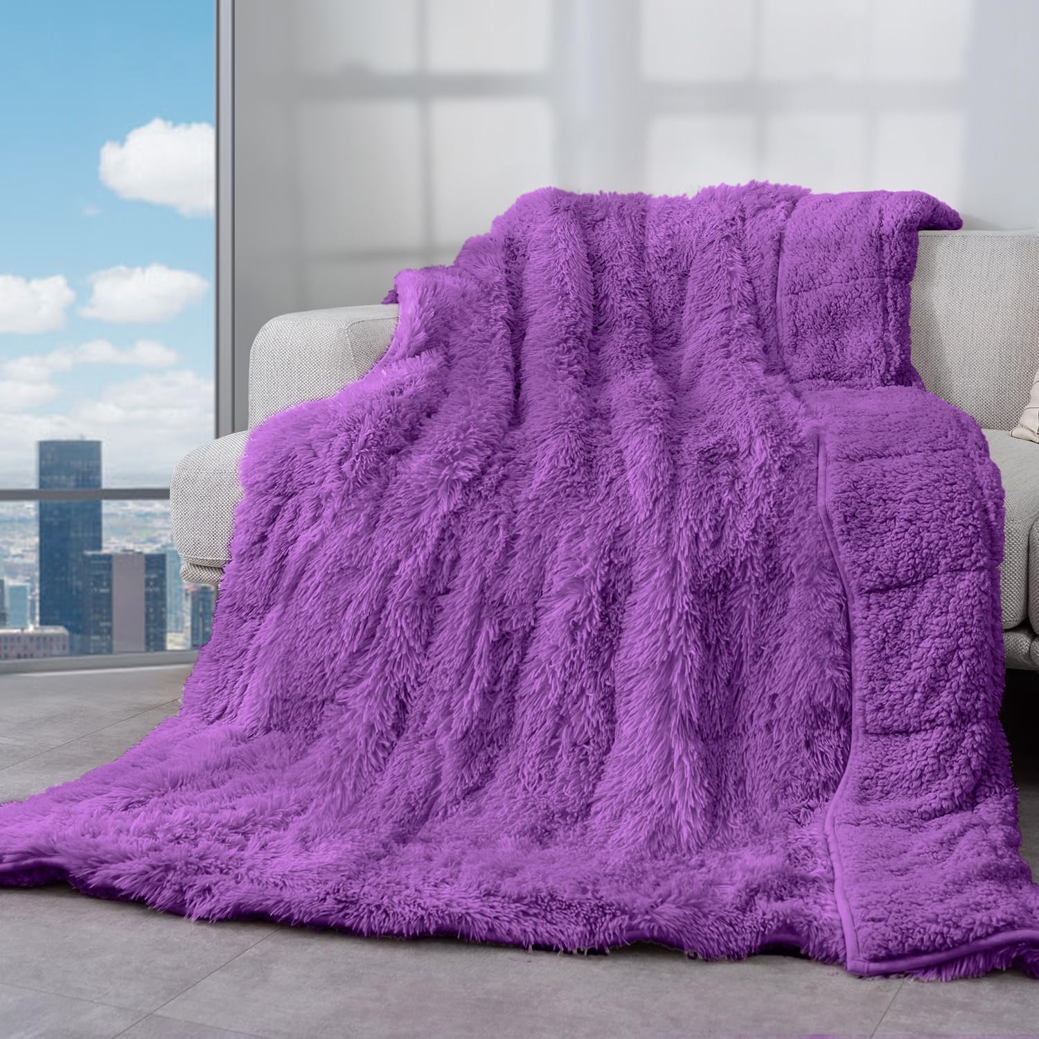 Cottonblue Weighted Blanket 15Lbs 60X80 Inches For Queen Bed, Faux Fur Sherpa Weighted Blanket For Adults, Plush Cozy Bed Blanke