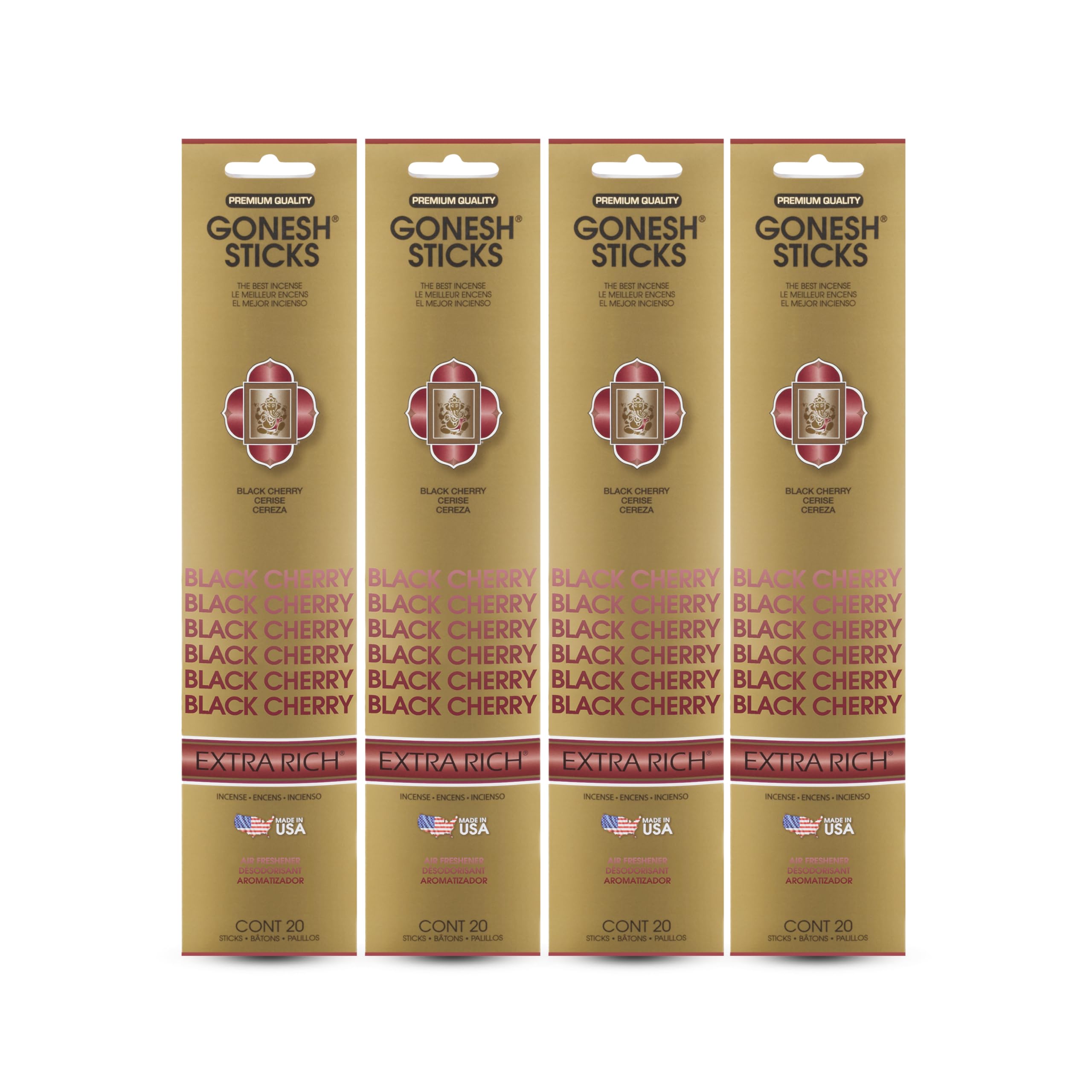 Gonesh - Extra Rich Scented Incense Sticks - Non-Toxic 10    Slow Burn Aromatic Sticks - Black Cherry - 80 Total - 4 Packs of 20