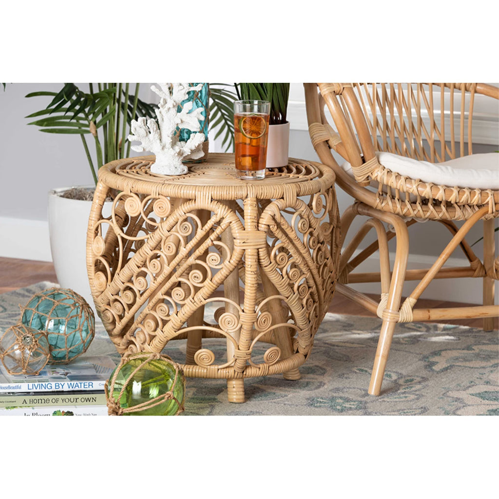 Baxton Studio Saranna Modern Bohemian Natural Brown Finished Rattan End Table