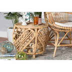 Baxton Studio Saranna Modern Bohemian Natural Brown Finished Rattan End Table