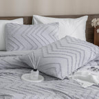 Andency Silver Grey Comforter Set For Queen Size Bed, Boho Grey Soft Warm Bedding - 3 Pieces Gray Chevron Tufted Aesthetic Microfiber Lightweight Comforter
