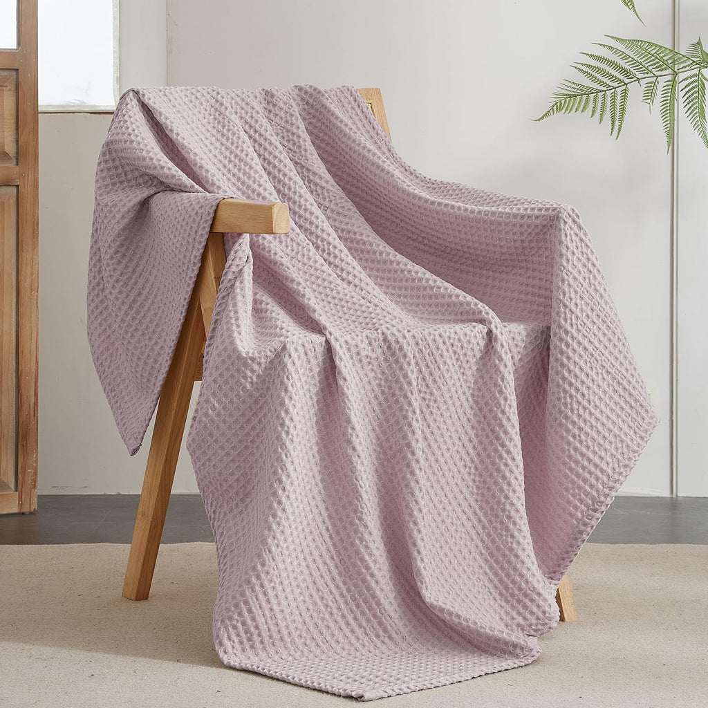 Phf Ultra Soft Waffle Weave Throw Blanket 50'X 60'- Washed Lightweight Breathable Cozy Woven Blanket For Bed - Aesthetic Decor For Couch Bedding Sofa Home Car - Dusty Rose