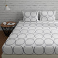 Huesland By Ahmedabad Cotton 144 Tc Bedsheet For King Size Bed With 2 Pillow Covers | 108 By 108 Inch | White (Grey Circles)