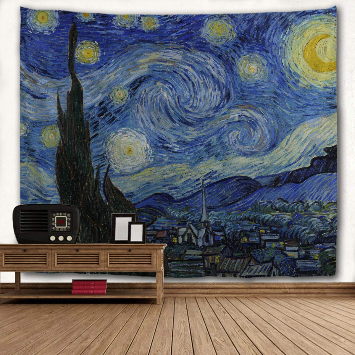 Wihve Tapestry Van Gogh Starry Night Moon Wall Hanging Art Home Decor Polyester Tapestry For Living Room Bedroom Bathroom Kitche