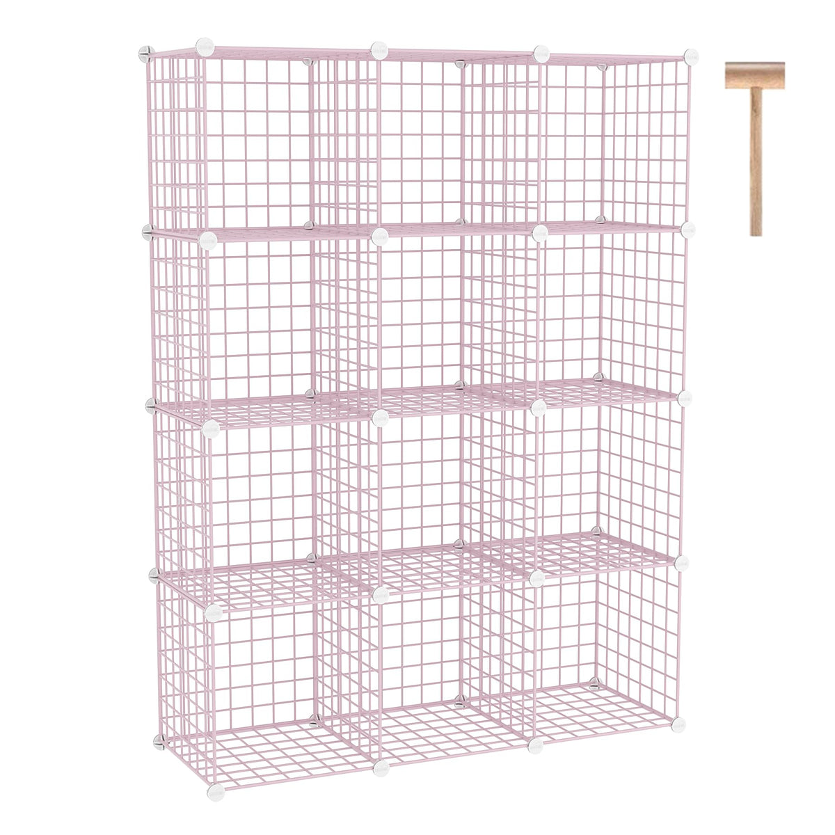 C&Ahome Wire Cube Storage, 12 - Cube Organizer Metal C Grids, Modular Shelves Units, Closet Organizer, Ideal For Home, Office, Living Room, 36.6”L X 12.4”W 48.4”H, Pink Uwcs3012P