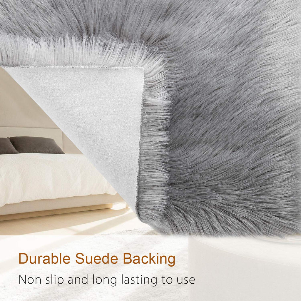Lochas Soft Fluffy Faux Fur Rugs For Bedroom Bedside Rug 2X3 Feet, Washable, Furry Sheepskin Area Rug For Living Room Girls Room