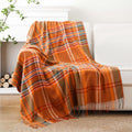 Battilo Home Orange Plaid Throw Blanket For Couch - Fall Throw Blanket - Lightweight Buffalo Plaid Blanket Throw Checkered Blank