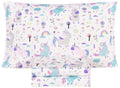 Scientific Sleep Cute Unicorn Flower Rainbow 100% Cotton Cozy Twin Bed Sheet Set, Flat Sheet & Fitted Sheet & Pillowcase Natural