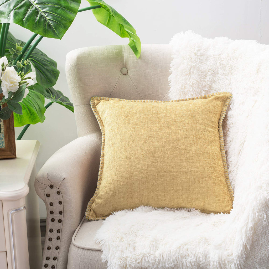 Throw Pillow Cases Calitime Pack Of 2 Cotton Thread Stitching Edges Solid Dyed Soft Chenille Cushion Covers For Couch Sofa Home