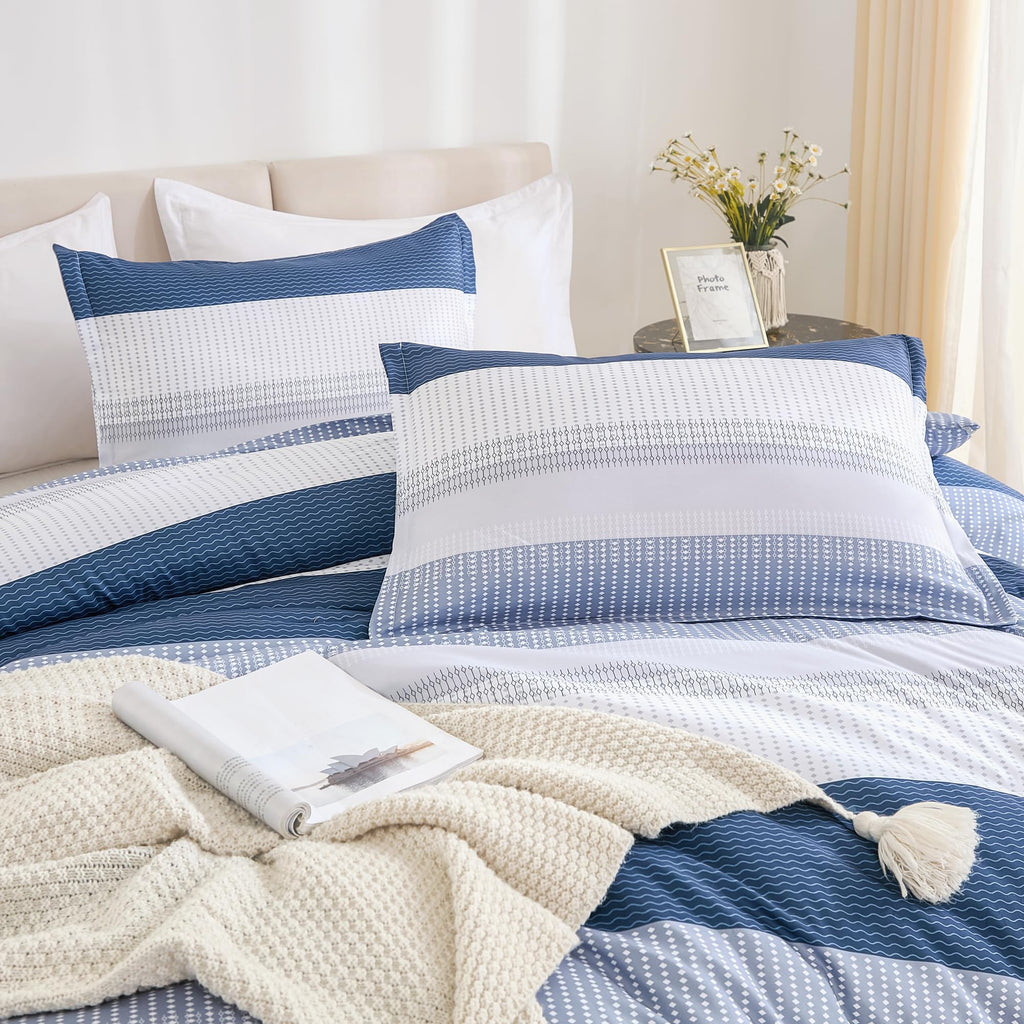 Litanika Full Comforter Set Mineral Blue - 3 Pieces Lightweight Fluffy Bedding Comforter Sets, All Season Down Alternative Comfo