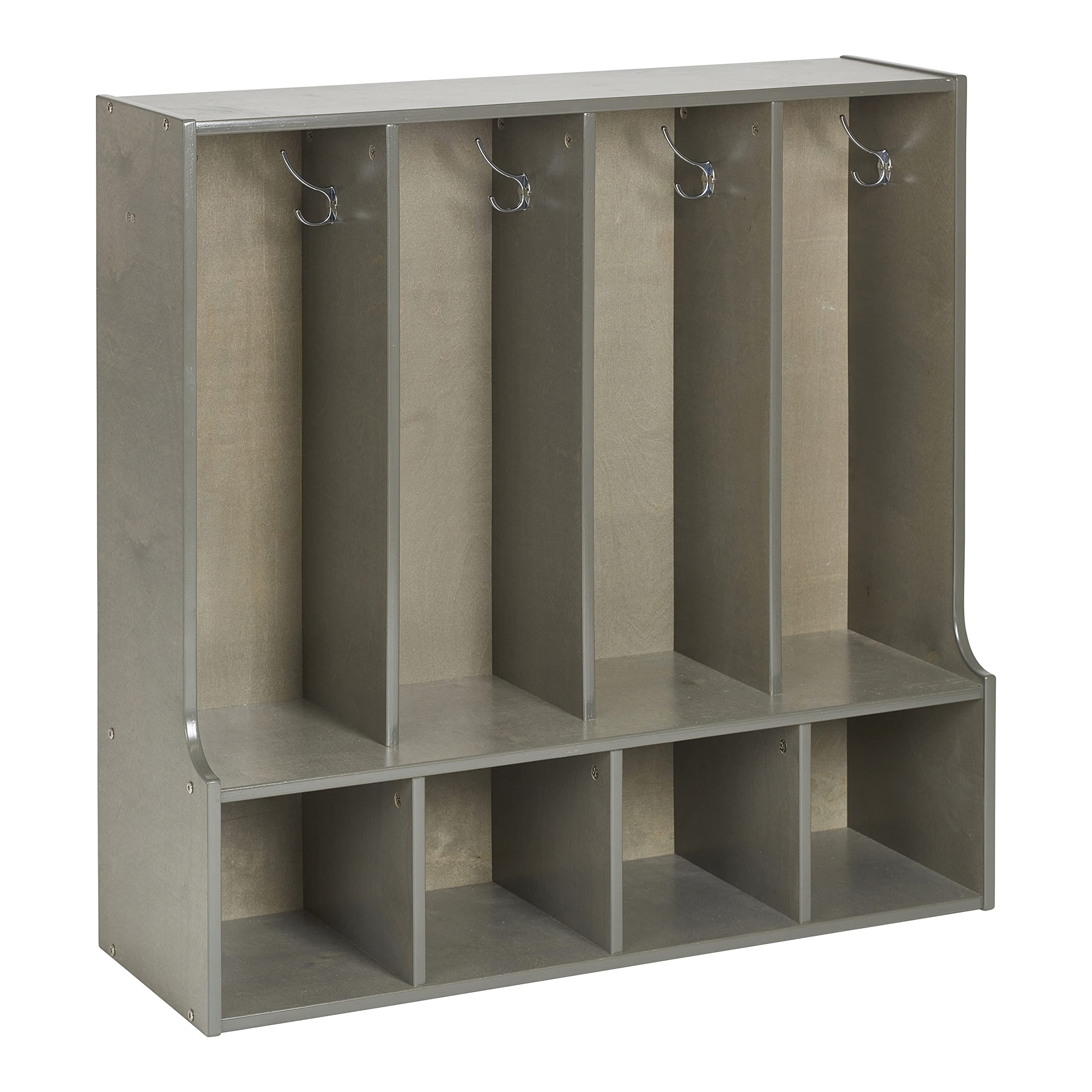 ECR4Kids Streamline 4-Section Coat Locker with Bench, Toddler Size, Kids Furniture, Grey Wash