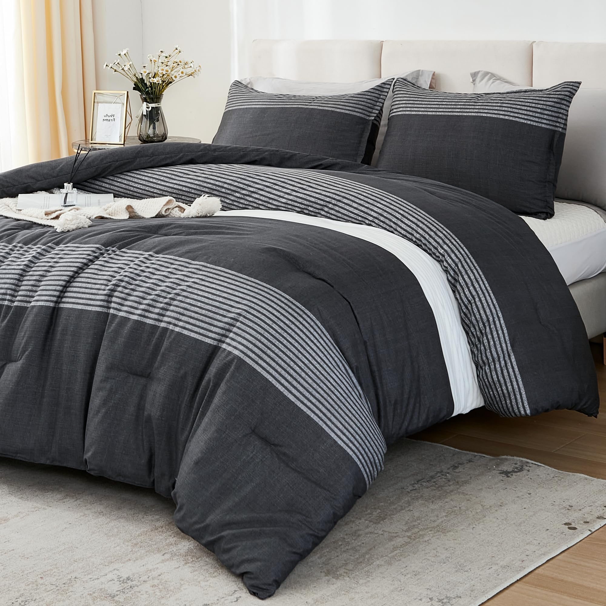 Litanika King Comforter Set Mineral Blue - 3 Pieces Lightweight Fluffy Bedding Comforter Sets, All Season Down Alternative Comfo