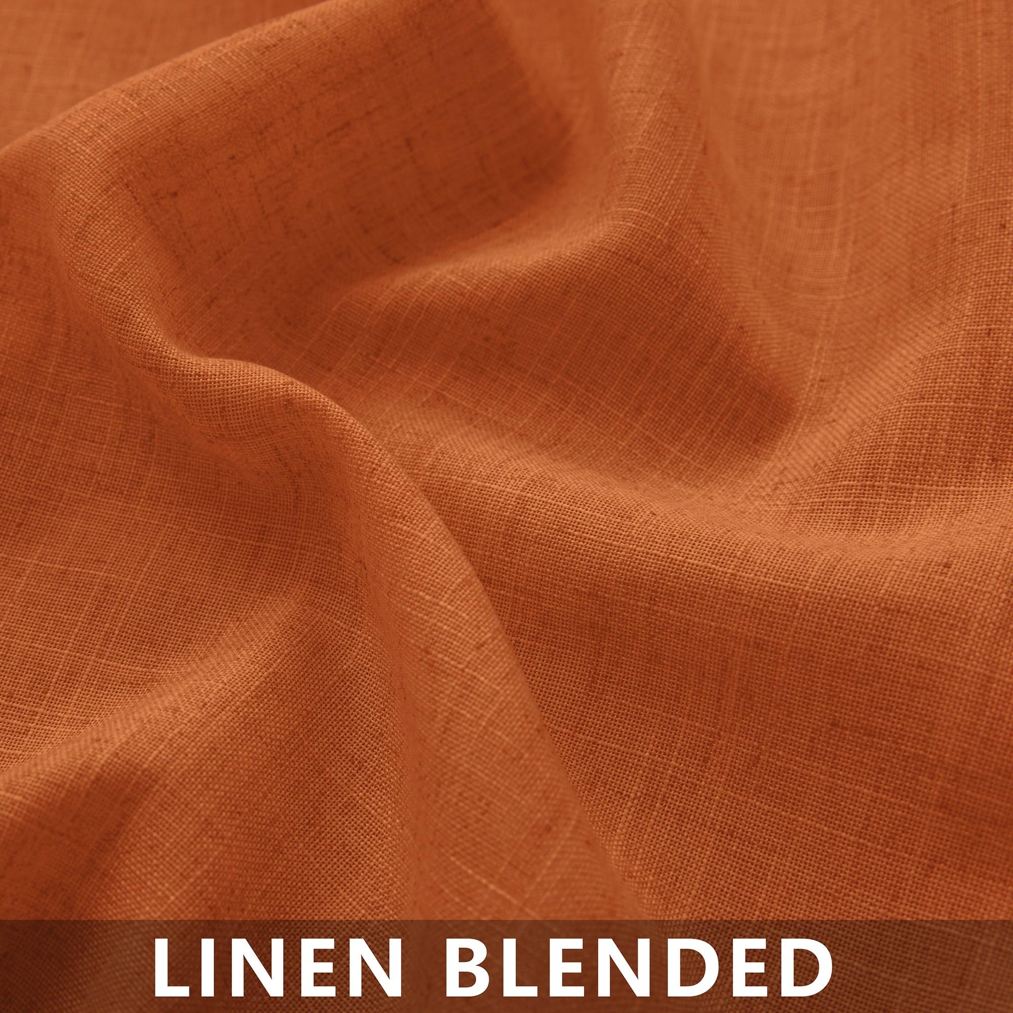 Mrs.Naturall Burnt Orange Curtains 84 Inch Length For Living Room,Back Tab Fall Funky Boho Decor Linen Semi Sheer Curtain Drapes For Bedroom 84 Inches Long Set 2 Panels