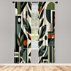Ambesonne Mid Century Modern Window Curtains Pack Of 2, Abstract Design Of Futurist Boho Jungle And Geometric Leaves, Lightweigh