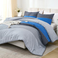 Litanika Bed Comforter Queen Set Grey Blue, Striped Bedding Comforter Set, 3 Pieces Lightweight Soft All Season Down Alternative
