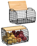 2 Set Stackable Wire Basket with Openable Top, Kitchen Counter, Pantry Organizer and Storage Produce Onion Potato Fruits Vegs Br