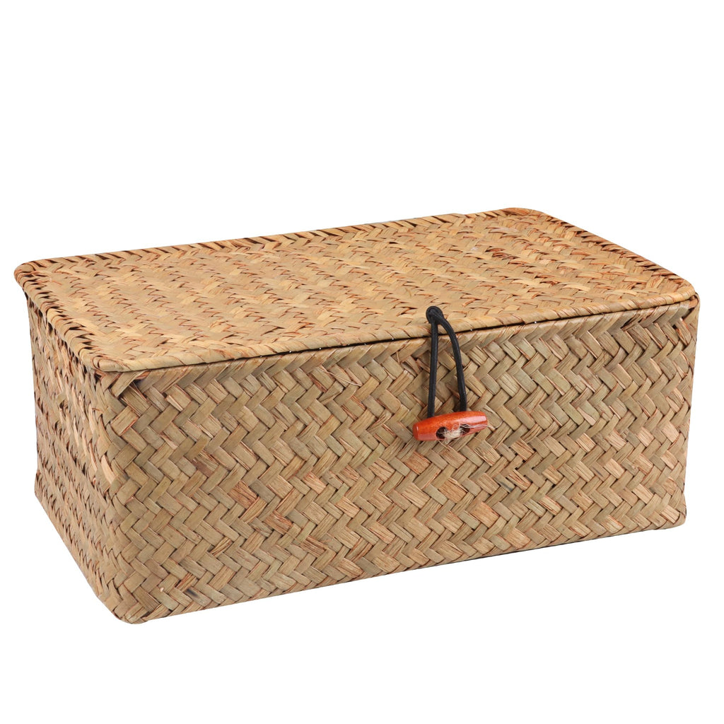 Moosky Wicker Shelf Baskets with Lid,Handwoven Seagrass Basket for Storage Basket Bins Rectangular Home Organizer Gift Boxes (Na