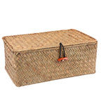 Moosky Wicker Shelf Baskets with Lid,Handwoven Seagrass Basket for Storage Basket Bins Rectangular Home Organizer Gift Boxes (Na