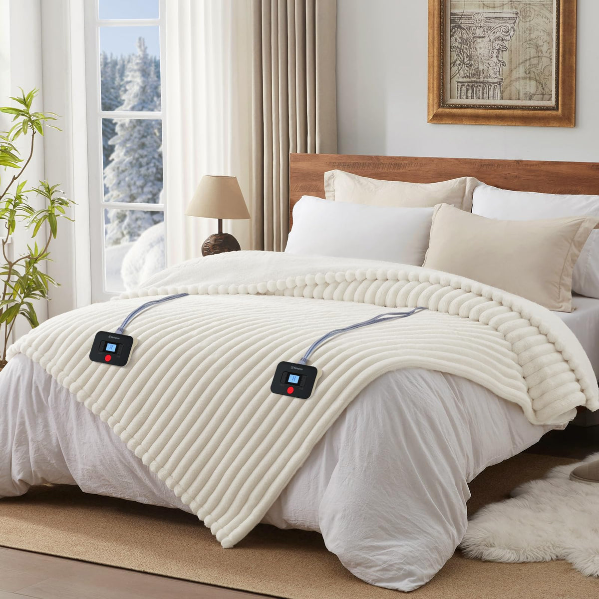 Westinghouse Electric Blanket Queen Size, Super Cozy Luxury Faux Fur & Sherpa Heated Blanket With 10 Heating Levels & 1-12 Hours