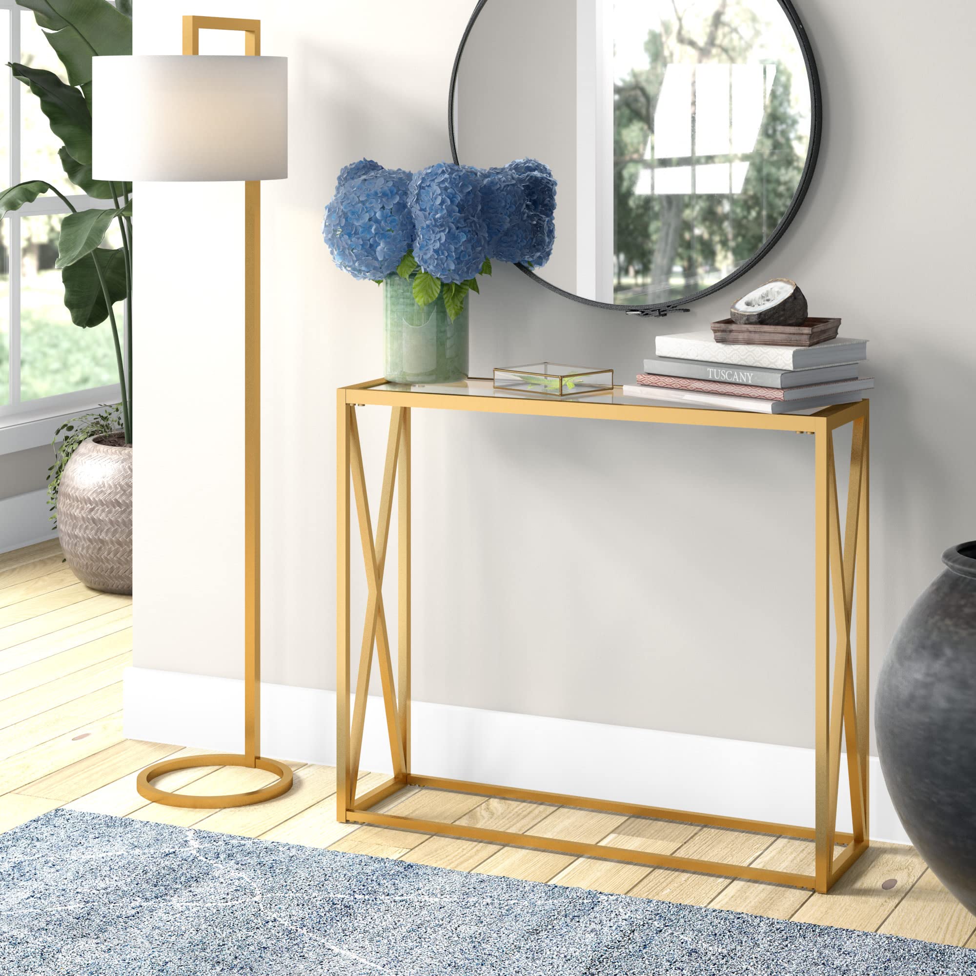 Arlo 36 Wide Rectangular Console Table in Brass