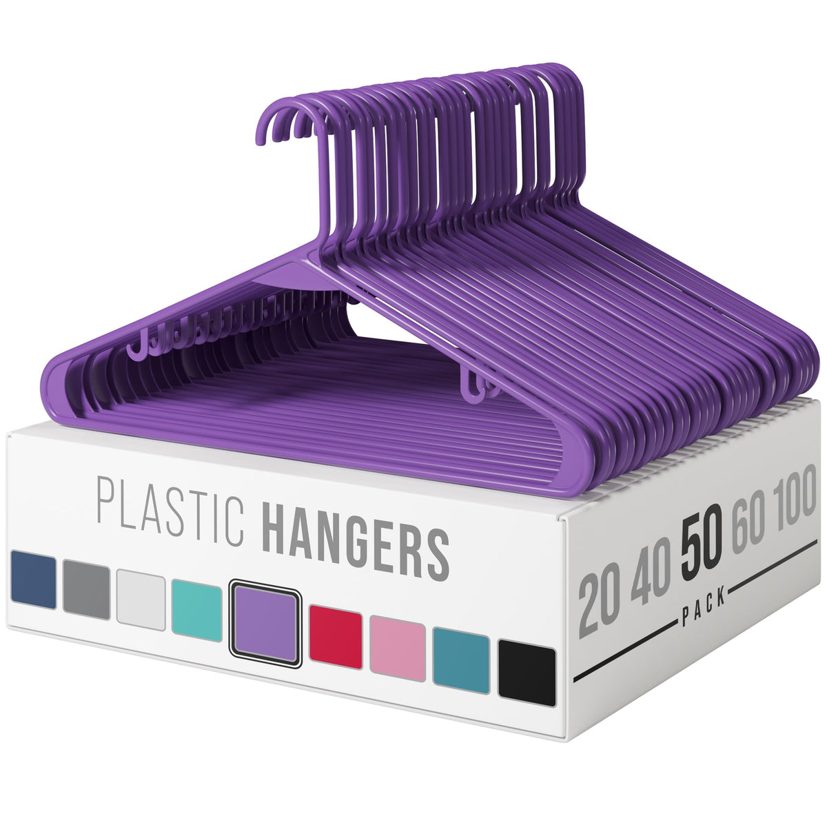 Neaterize Plastic Hangers 50 Pack Purple  Clothes Hangers  Makes The Perfect Coat Hanger And General Space Saving Clothes Hang