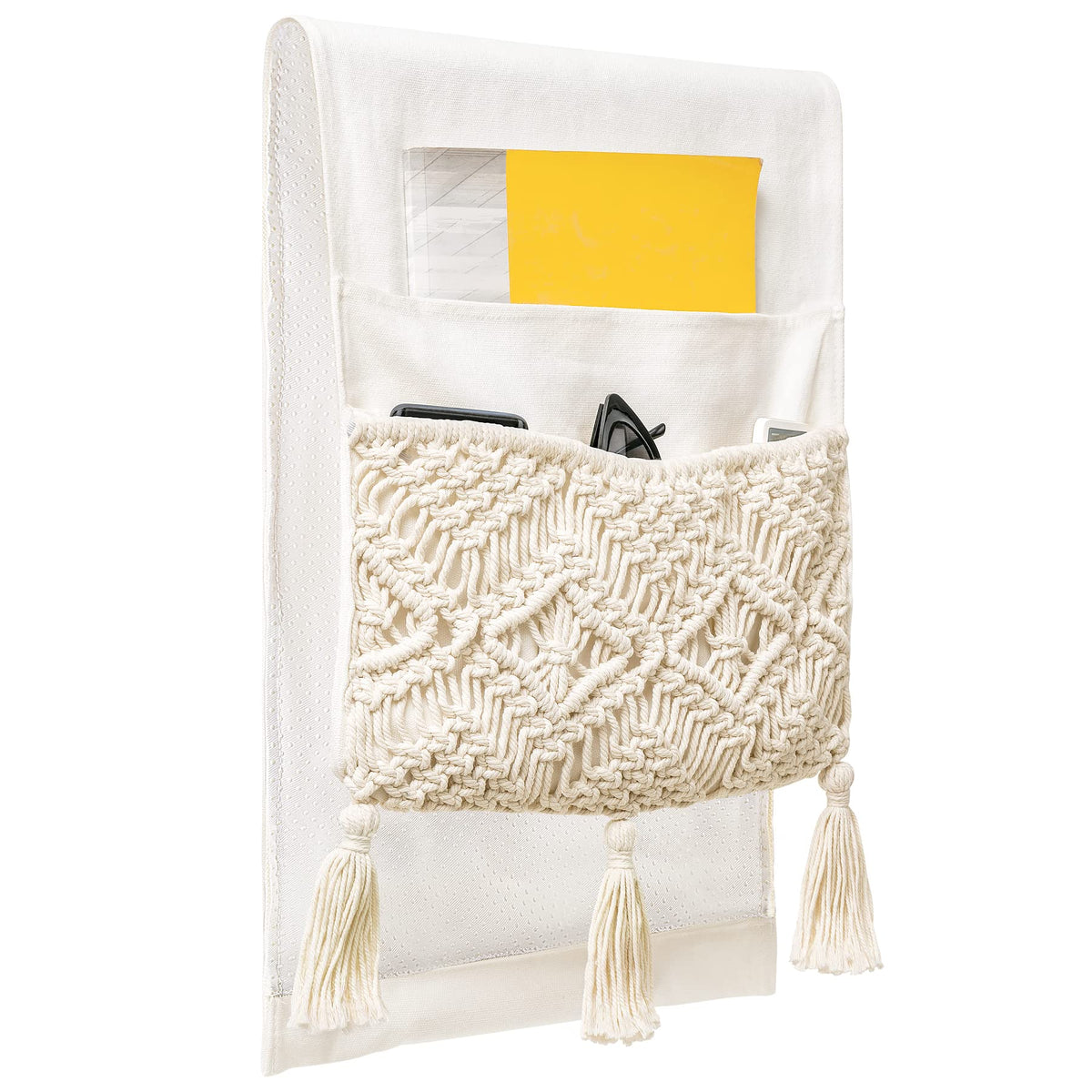 Mkono Macrame Sofa Armrest Organizer Remote Control Holder Couch Bedside Armchair Caddy Storage Basket Bag For Tv Remote Control