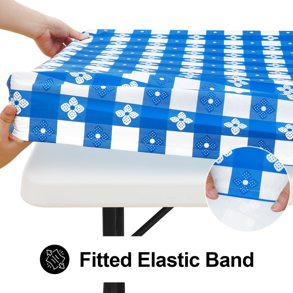 Spotjoy Rectangle Picnic Table Cloth, Waterproof Elastic Fitted Outdoor Table Covers For 6 Foot Tables, Flannel Backed Plastic V