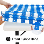 Spotjoy Rectangle Picnic Table Cloth, Waterproof Elastic Fitted Outdoor Table Covers For 8 Foot Tables, Flannel Backed Plastic V
