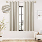 Jowels Natural Linen Blackout Curtains 63 Length 2 Panels Set for Living Room Bedroom, 100% Black Out Thermal Insulated Linen Dr