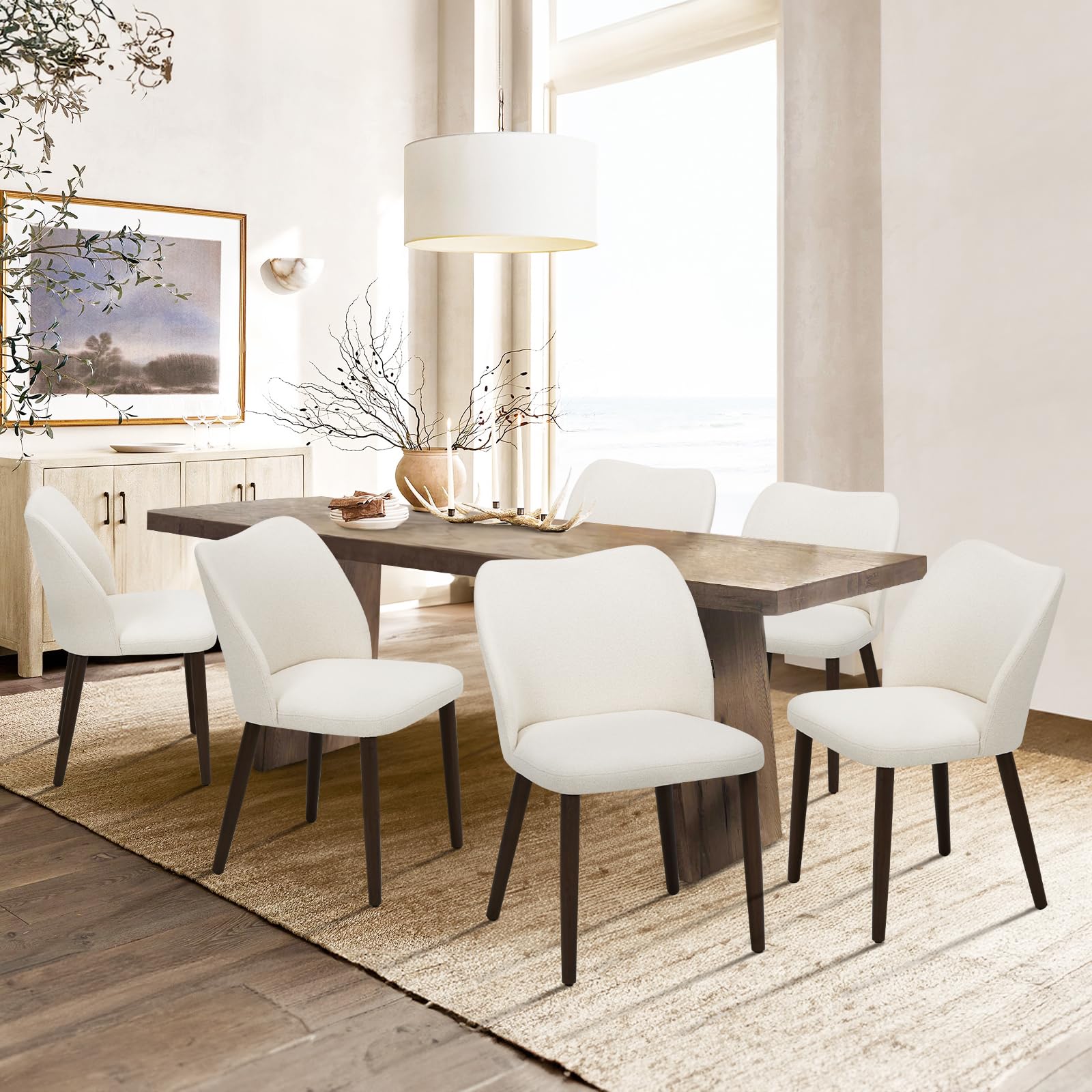 COLAMY Upholstered Dining Chairs Set of 6, Modern PU Leather Dining Room Kitchen Side Chair with Padded Seat and Wood Legs Resta