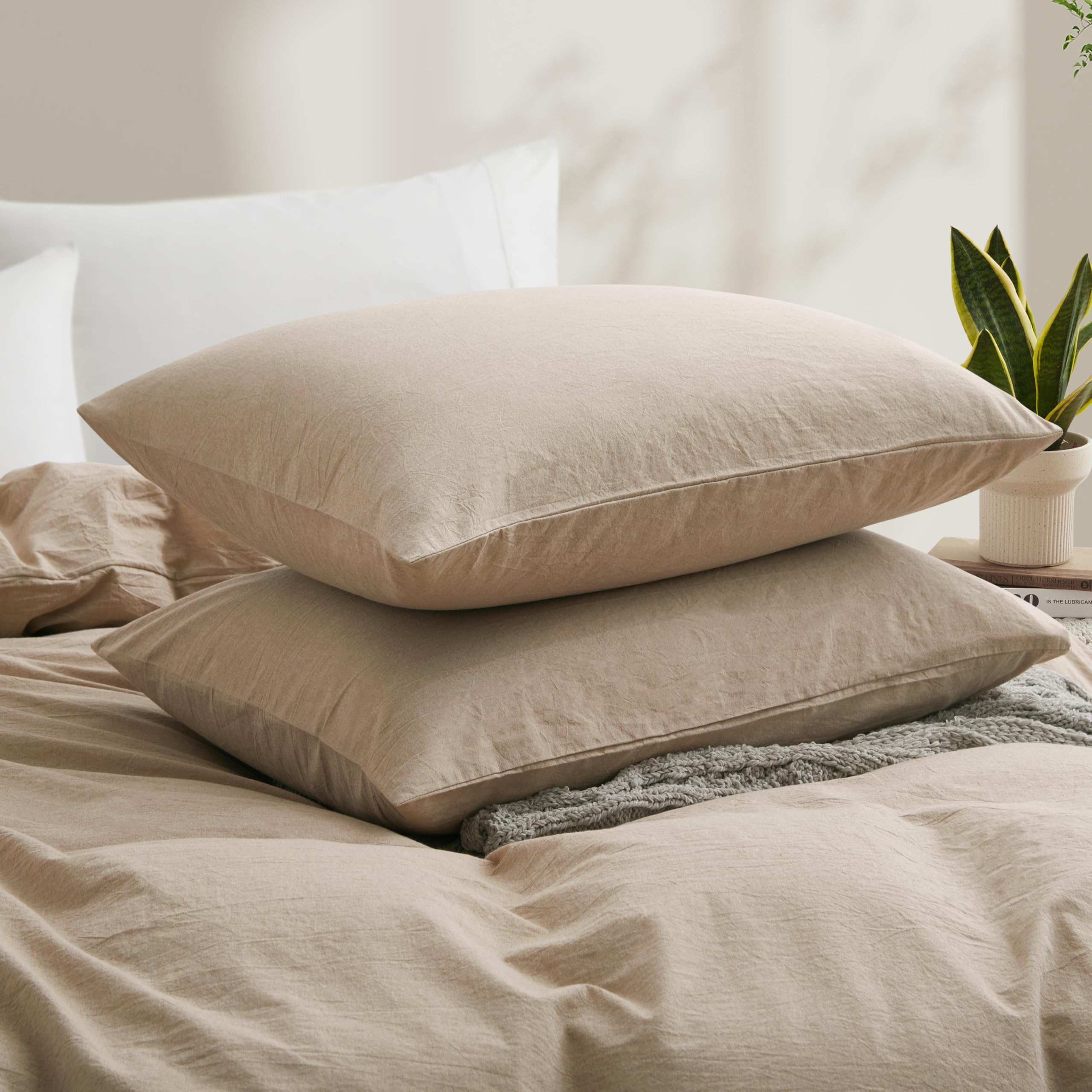 Lovque Linen Grey Duvet Cover Twin Size, 100% Washed Cotton Linen Like Bedding Set With Zipper Closure (No Comforter), 68X90 Inc