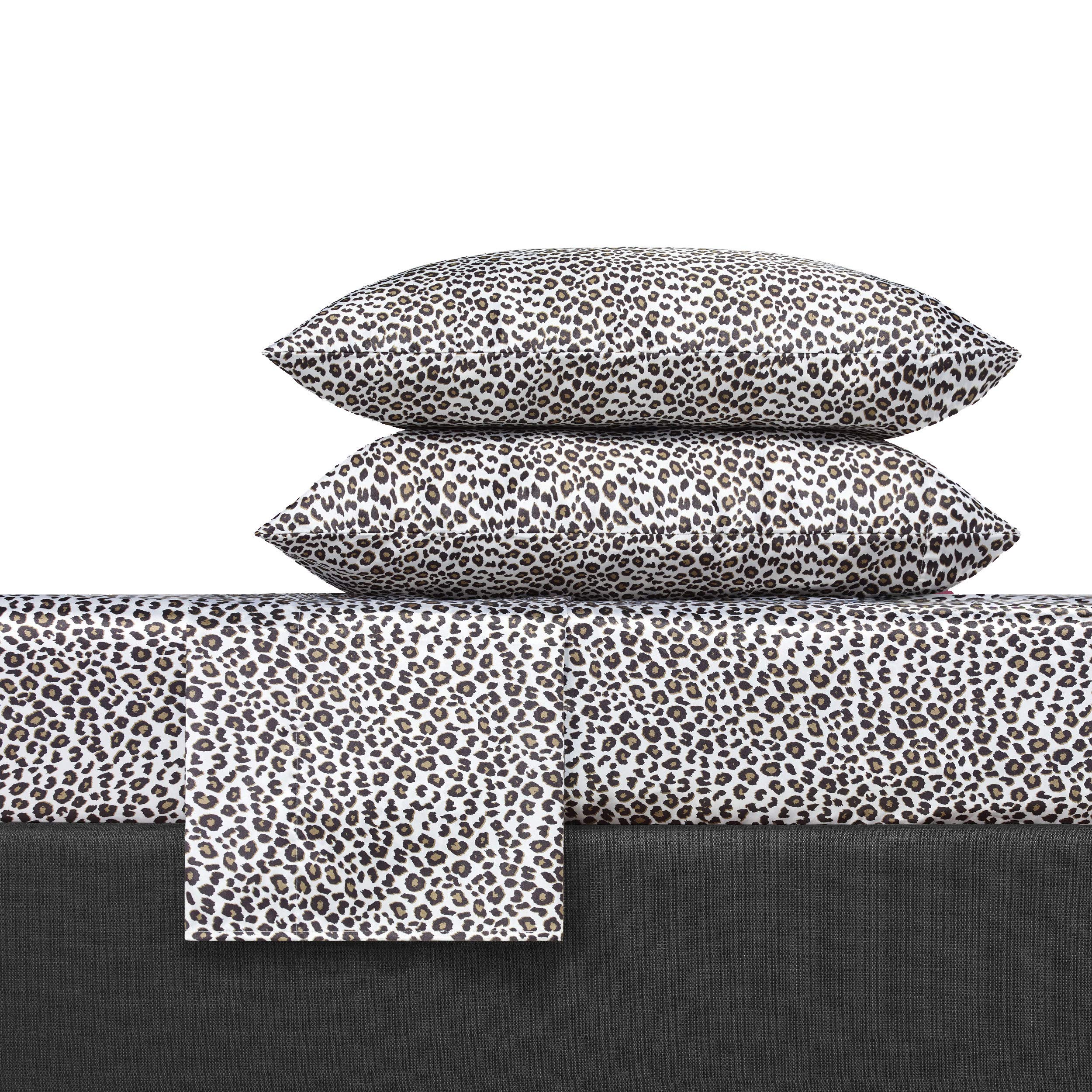 Betsey Johnson - Queen Sheets, Luxurious Satin Bedding Set, Smooth & Silky Home Decor (Leopard, 4 Pcs, Queen)