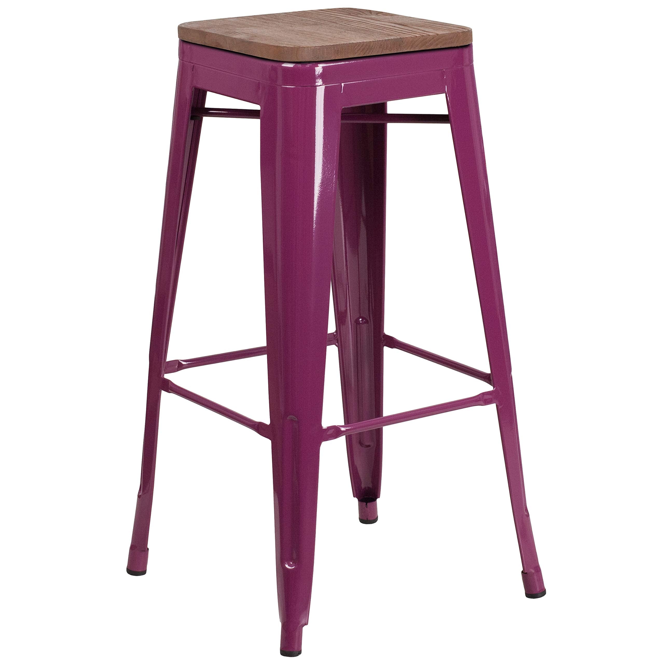 Flash Furniture 30 High Backless Purple Barstool with Square Wood Seat