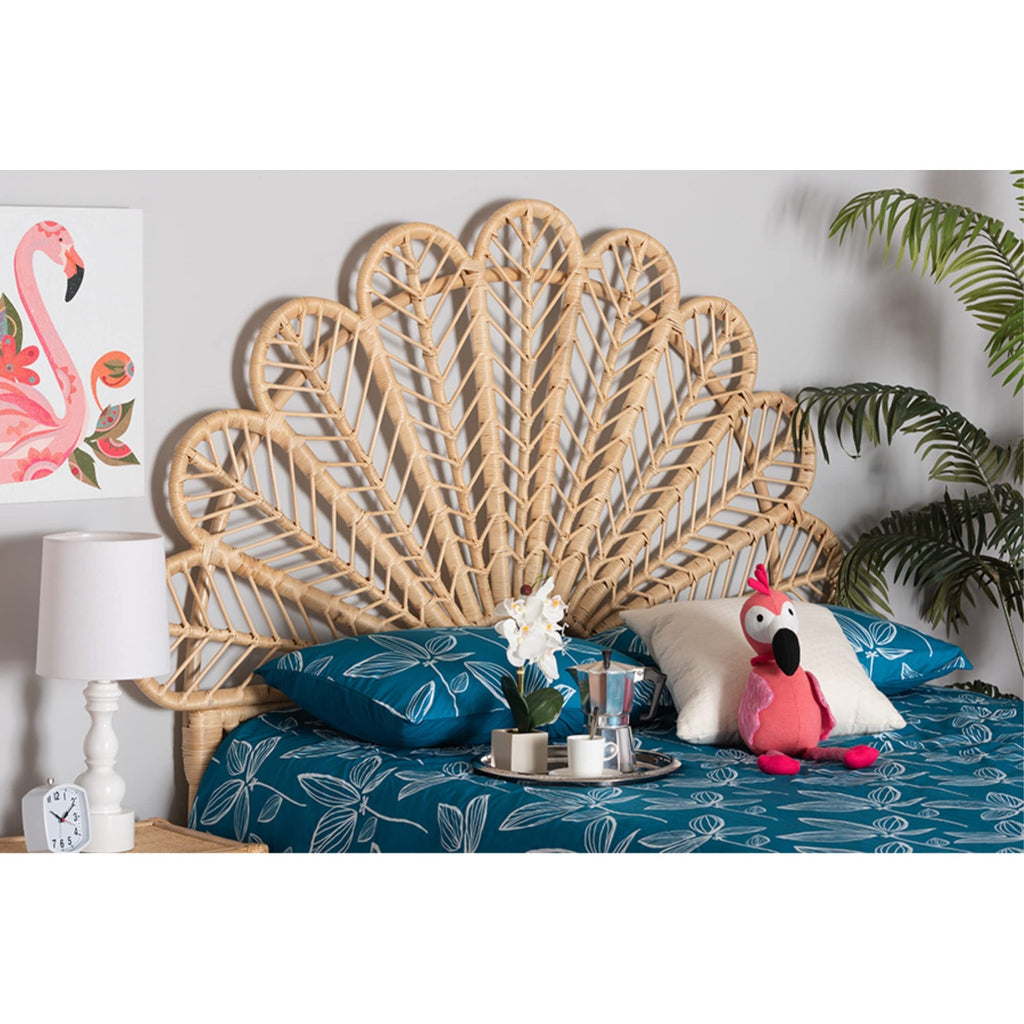 Baxton Studio Variel Modern Bohemian Natural Brown Rattan Queen Size Standalone Headboard