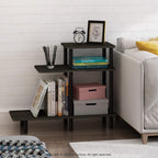 Furinno Turn-N-Tube 3-Tier Sofa Side Table, Espresso/Black, 31.5 in x 11.61 in x 25.63 in