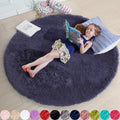 Purple Gray Rug for Bedroom,Fluffy Circle Rug 5X5 for Kids Room,Furry Carpet for Teens Room,Shaggy Circular Rug for Nursery R
