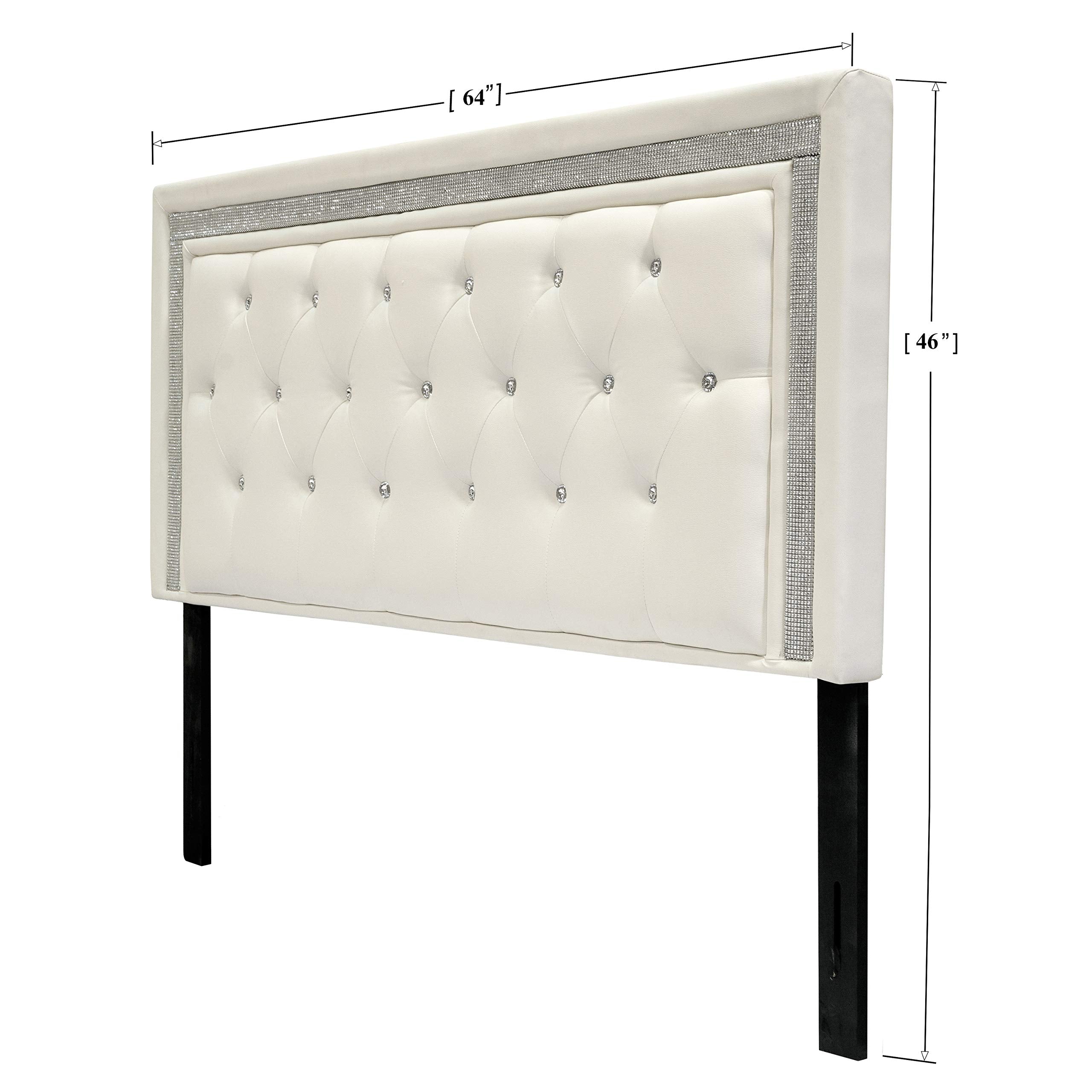 Best Master Furniture Hope Tufted Vinyl Upholstered Headboard, Queen/Full, White