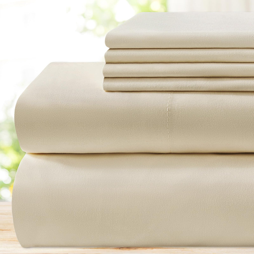 Bysure 6 Pieces Bed Sheets Set(Full, Cream/Beige) - Hotel Luxury Super Soft 1800 Thread Count 100% Microfiber Sheets With Deep P