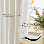 Jowels Cream Linen Blackout Curtains 84 Length 2 Panels Set For Living Room Bedroom, 100% Black Out Thermal Insulated Linen Drap