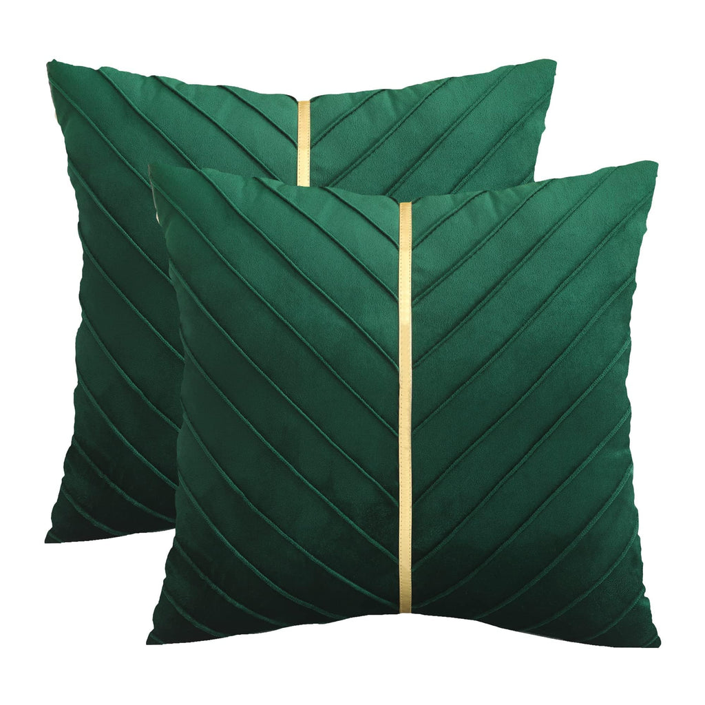 Tosleo Christmas Green Velvet Throw Pillow Covers 24X24 Inch Pack Of 2 With Gold Leather Forest Green Decorative Couch Pillowcas