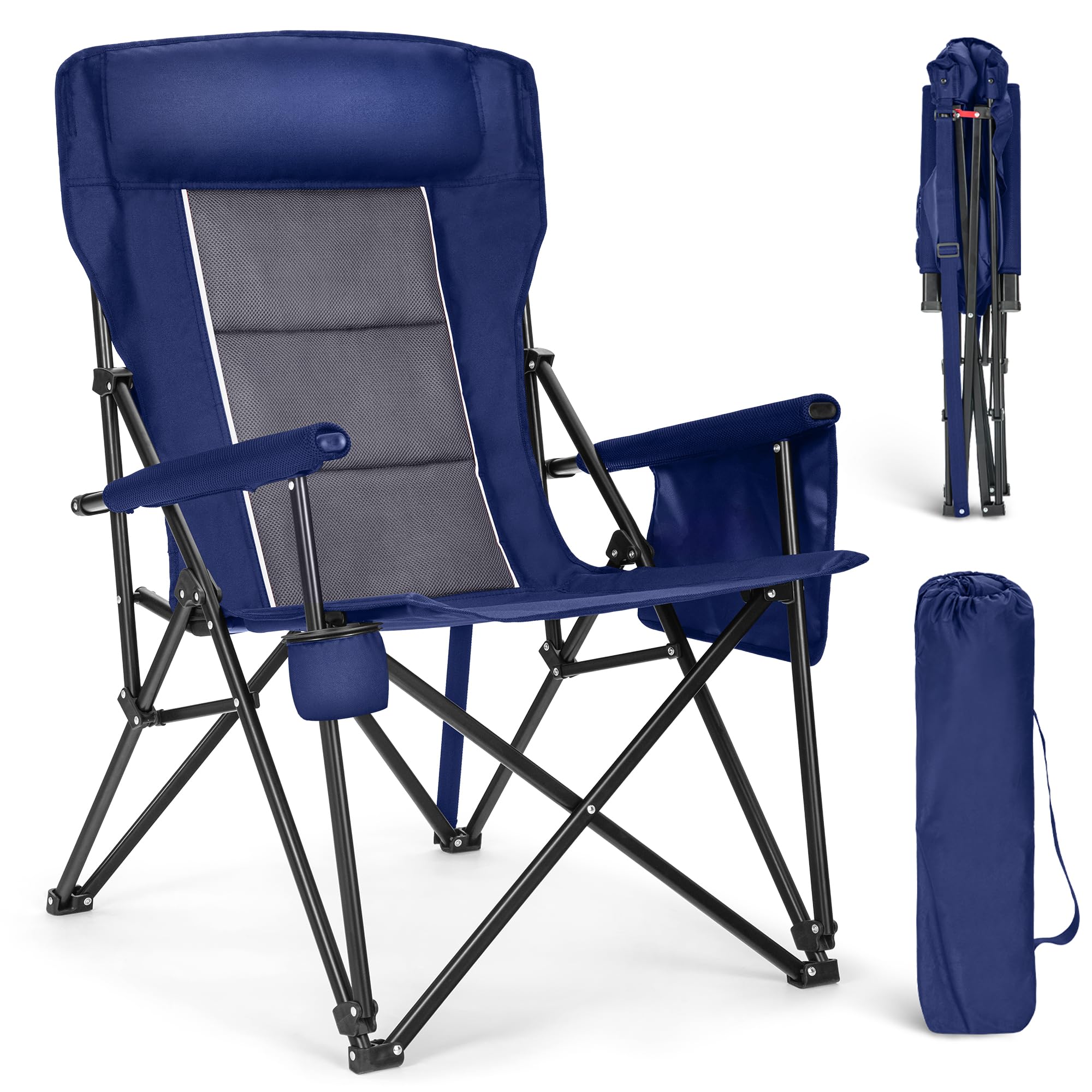 ALPHA CAMP Oversized Folding Camping Chairs High Backrest Heavy Duty Lawn Chairs for Adults Support 500 LBS Portable Camp Chairs