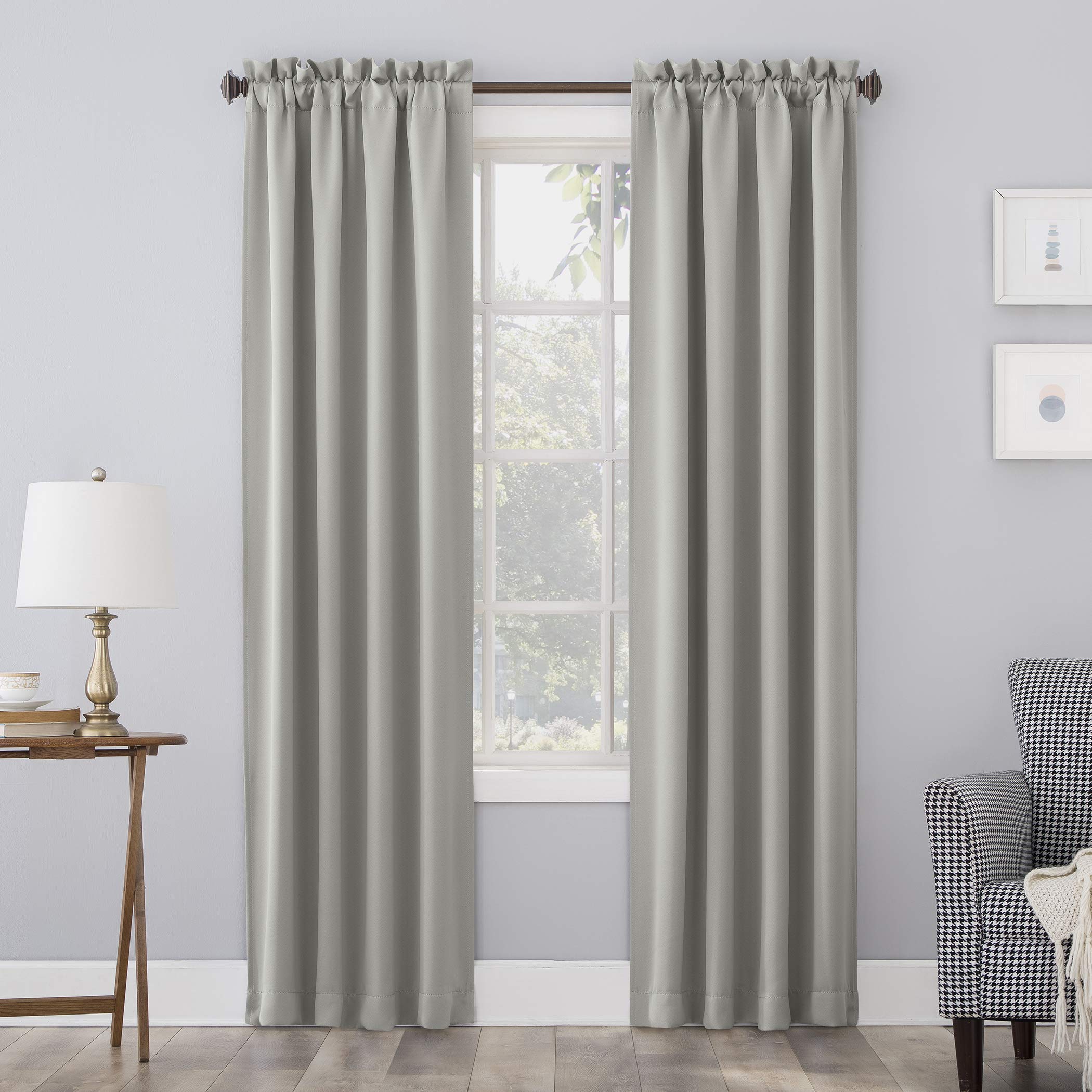 Sun Zero Easton Energy Saving Blackout Rod Pocket Curtain Panel, 40 x 95, Silver Gray