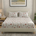 Huesland By Ahmedabad Cotton 144 Tc Cotton Bedsheet For Double Bed King Size With 2 Pillow Covers | White & Rust