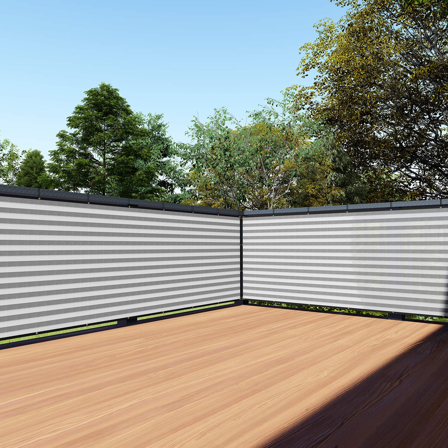 Tang 3' X 214' Gray White Stripe Balcony Privacy Screen Fence 200Gsm Deck Fence Outdoor Privacy Cover Weather Resistant For Pati
