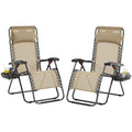Yaheetech Zero Gravity Recliners Outdoor Adjustable Folding Reclining Lounge Chairs W/Pillows, Cup Holder Trays And Carry Strap For Patio Backyard Beach Beige Set Of 2