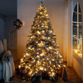 Brittany 7.5ft Snow Flocked Christmas Tree Prelit with 1324 Branch Tips, 650 Warm Lights and Metal Stand, 57 Wide Realistic Neva