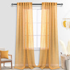 Spring Mustard Yellow Textured Curtains 90 Inch Length 2 Panels For Living Room Bedroom Dining Room Boho Back Tab Rod Pocket Pom Pom Tufted Gold Semi Sheer Curtain 90 Inches Long For Nursery Kids Room
