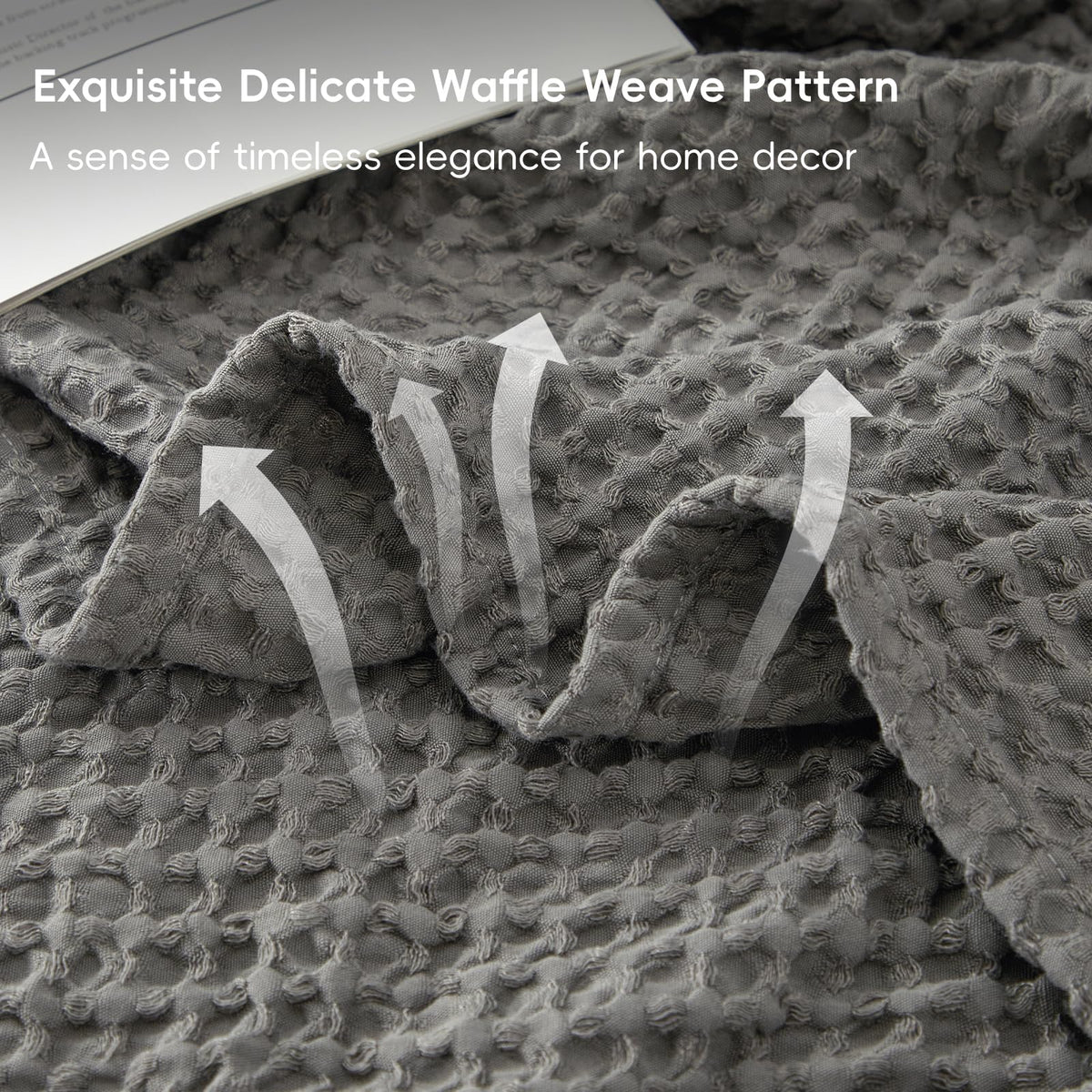 Phf Ultra Soft Waffle Weave Blanket Queen Size 90'X 90'- Washed Lightweight Breathable Cozy Woven Blanket For Bed - Aesthetic Decor For Couch Bedding Sofa Home Car - Grey
